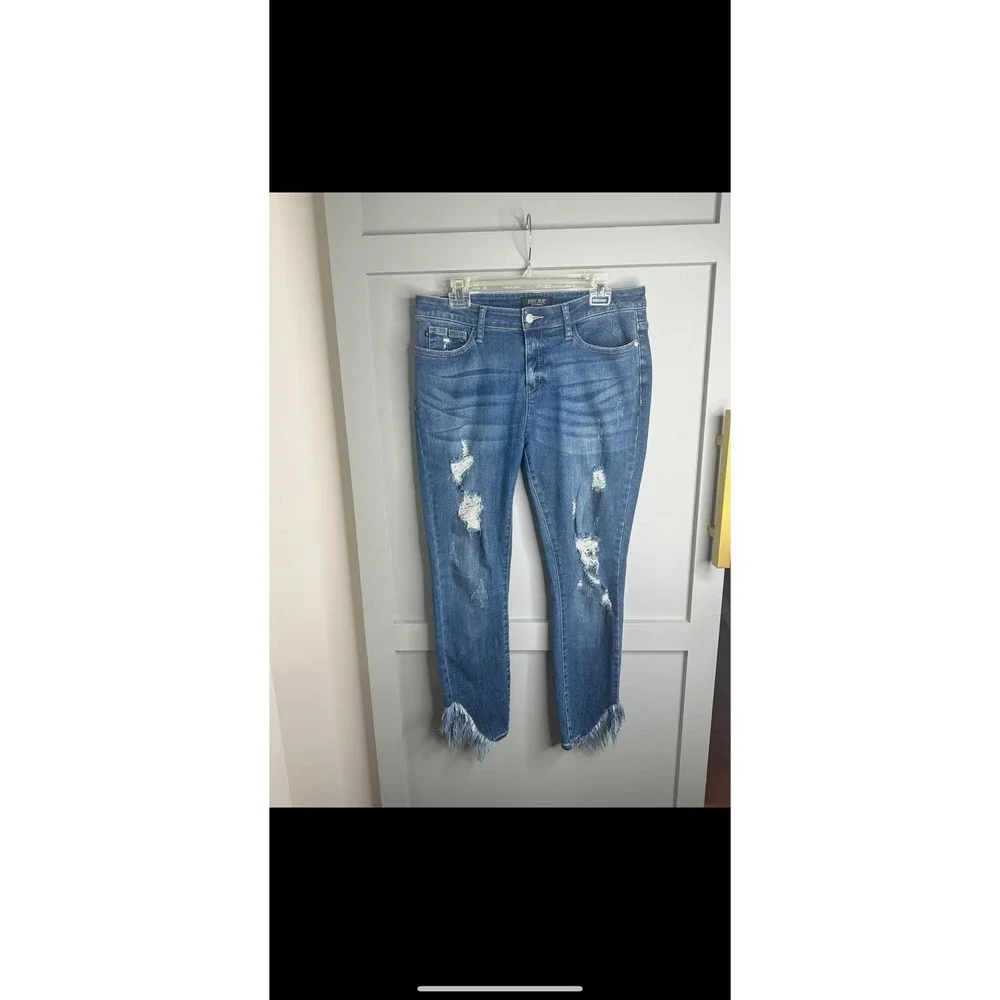 Judy Blue Distressed Skinny‎ Jeans Frayed Hem Women's Size 11/30